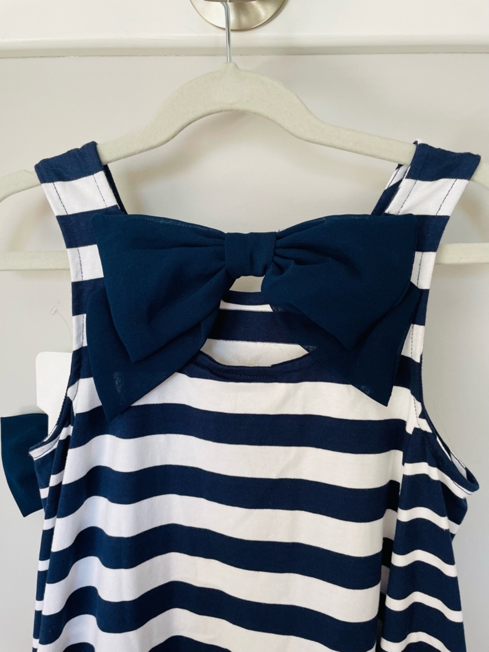 Tommy Bahama Navy & White Striped Girls Dress W Gold Sequin Seahorse & Hair Bow - Picture 5 of 10